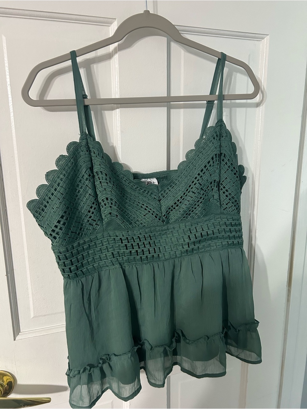 Teal Crochet-Trim Spaghetti Strap Camisole